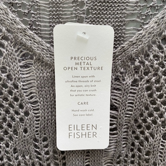 Eileen Fisher Precious Metal Open Texture Linen Silver V Neck S/S Top XS - Picture 5 of 11